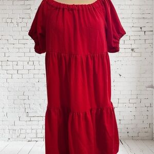 Kate Spade Red Tiered Puff Sleeve Midi Dress